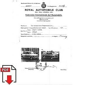 1962 Austin Morris Mini Cooper FIA homologation form PDF download (RAC)
